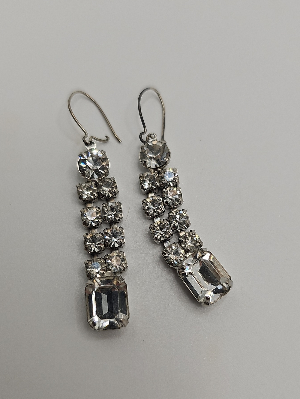 Vintage Art Deco Rhinestone Drop Earrings Womens Silver Clear [Size] OS